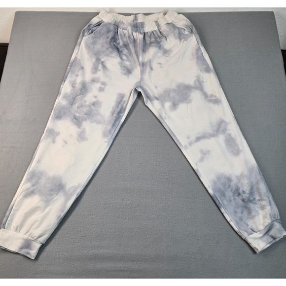 The Unbranded Brand Pants - Tie Dye Jogger Pants Size L Blue White Lounge Sweatpants Elastic Waist Pocets